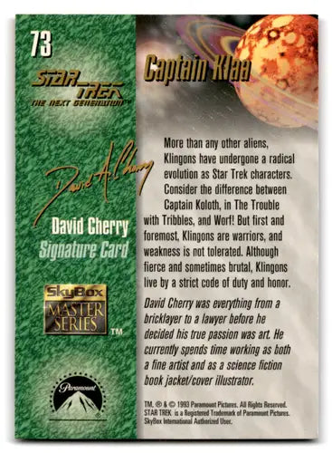 Skybox Star Trek trading card from Star Trek Master series featuring Captain Klaa