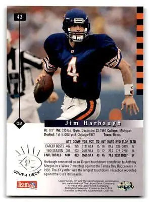 Jim Harbaugh 1993 SP #42 trading card featuring the NFL star in action