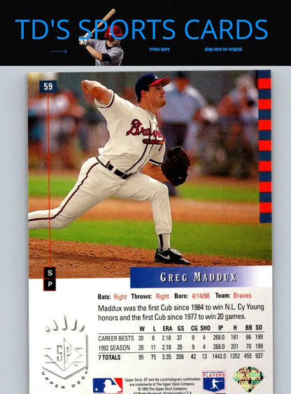 1993 SP #59 Greg Maddux baseball card from the iconic trading cards collection