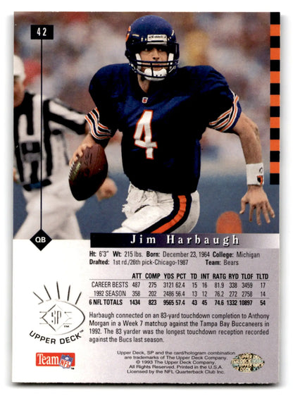 Football Jim Harbaugh 1993 Upper Deck card from 1993 SP Football Chicago Bears