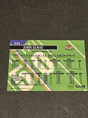 John Elway football card from 1993 Stadium Club for John Elway trading collection