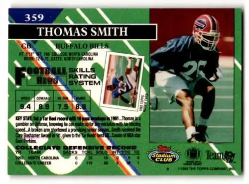 1993 Stadium Club 359b Thomas Smith Buffalo Bills Football Card with original gloss