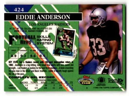1993 Stadium Club #424 Eddie Anderson Los Angeles Raiders football card original gloss