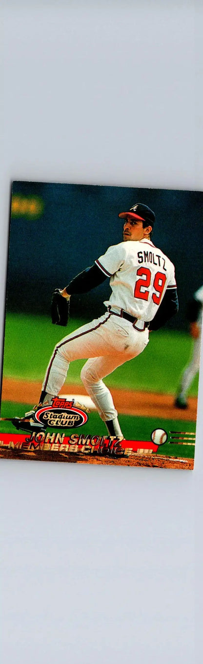 Baseball trading card of John Smoltz from 1993 Stadium Club #599 John Smoltz Members Only