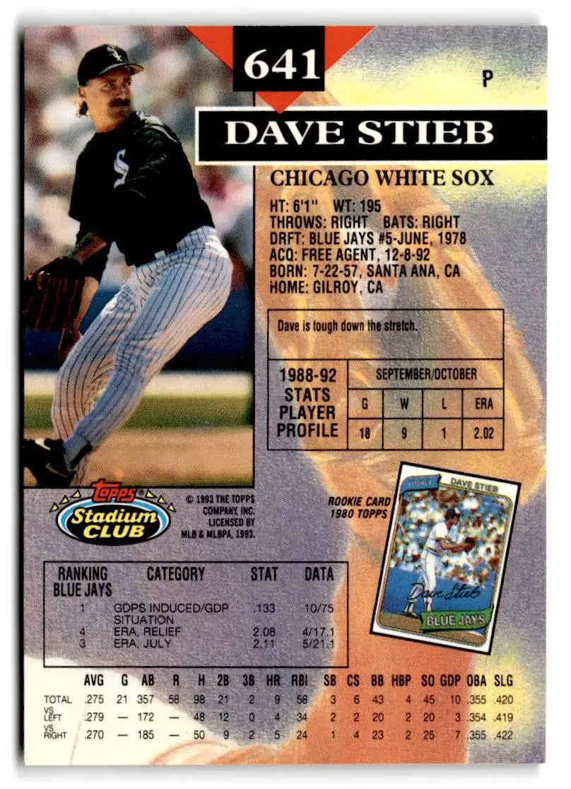 1993 Stadium Club #641 Dave Stieb baseball card for trading card collectors