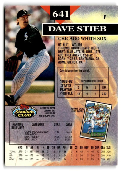 1993 Stadium Club #641 Dave Stieb baseball card for trading card collectors