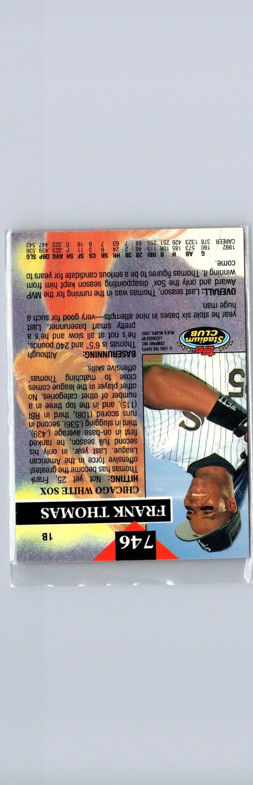 Baseball trading card featuring Frank Thomas from 1993 Stadium Club Members Only