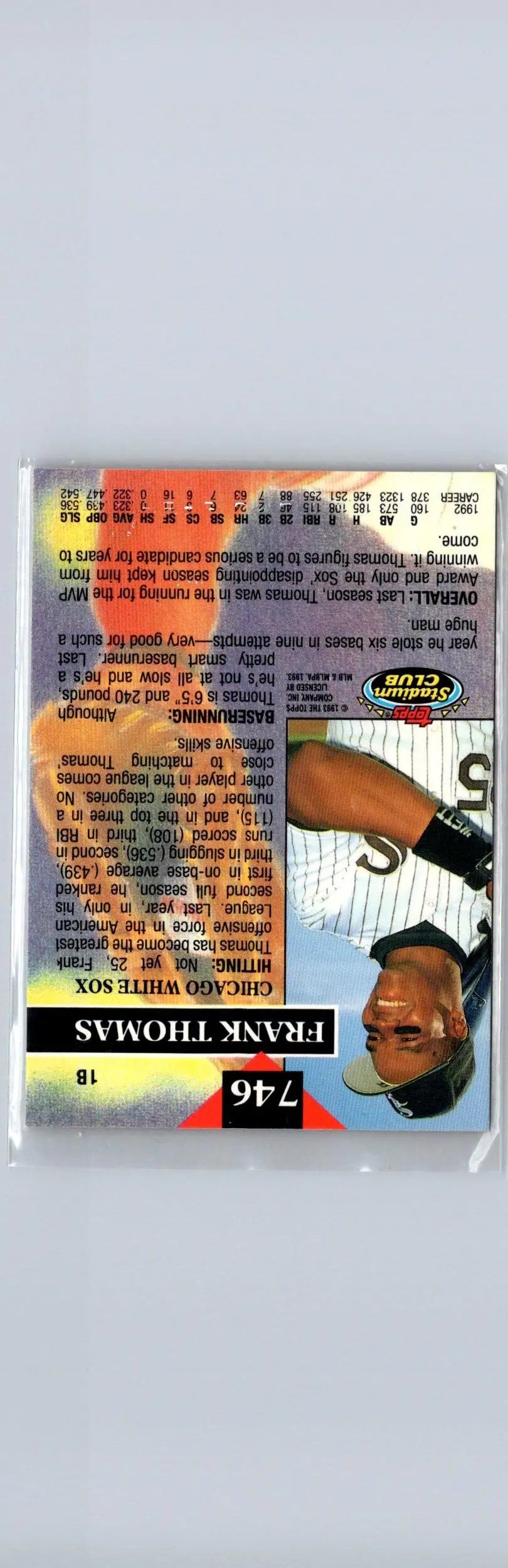 Baseball trading card featuring Frank Thomas from 1993 Stadium Club Members Only series