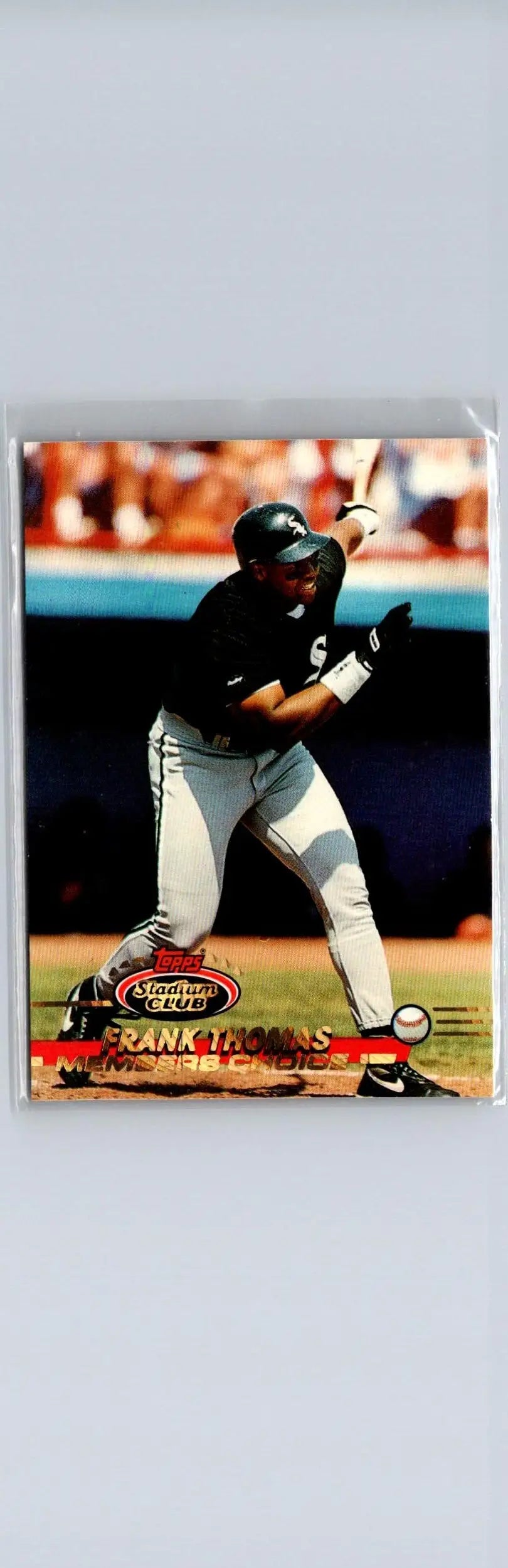 Baseball trading card featuring Frank Thomas in batting stance from 1993 Stadium Club Members Only