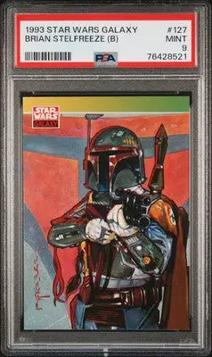 Graded Star Wars Galaxy trading card featuring Boba Fett by Brian Stelfreeze PSA 9