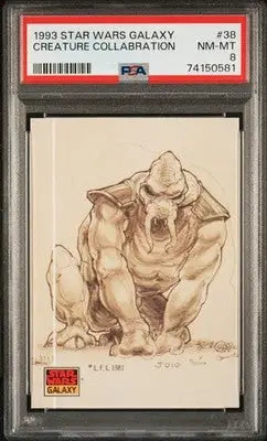 Graded 1993 Star Wars Galaxy Creature Collaboration trading card with detailed alien sketch