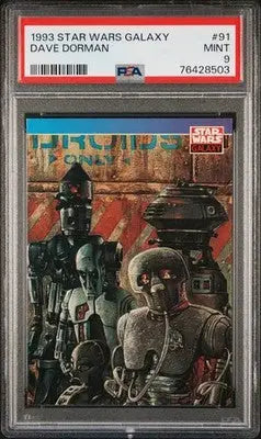 Graded 1993 Star Wars Galaxy Dave Dorman trading card featuring droids PSA 9