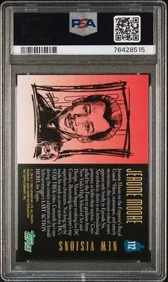 Graded Star Wars Galaxy trading card of Jerome Moore with biography text PSA 9