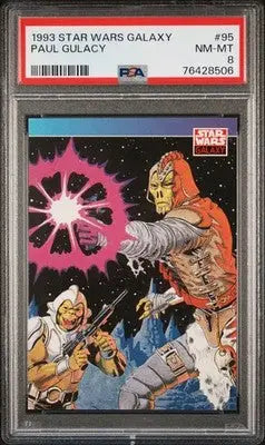 Graded 1993 Star Wars Galaxy Paul Gulacy trading card PSA 8 showcasing galaxy paul gulacy