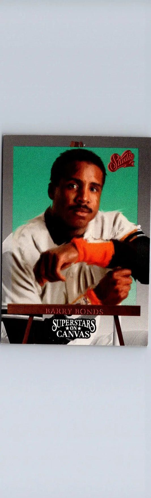 Baseball trading card of Barry Bonds in a white and orange uniform from Bonds Superstars series