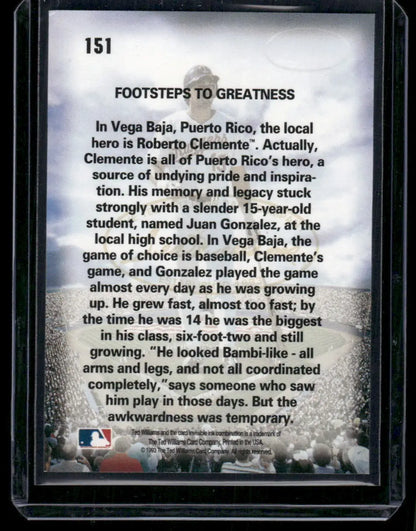 1993 Ted Williams Card Company Juan Gonzalez #151 baseball card in protective case