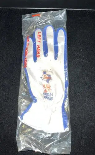 White and blue Texas Rangers batting glove in packaging for State Fair souvenirs