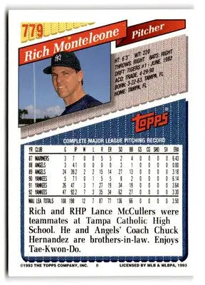 Rich Monteleone trading card from the 1993 Topps #779 baseball cards collection