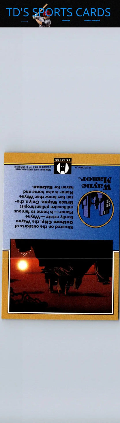Batman trading card from 1993 Topps Batman The Animated Series featuring Wayne Manor