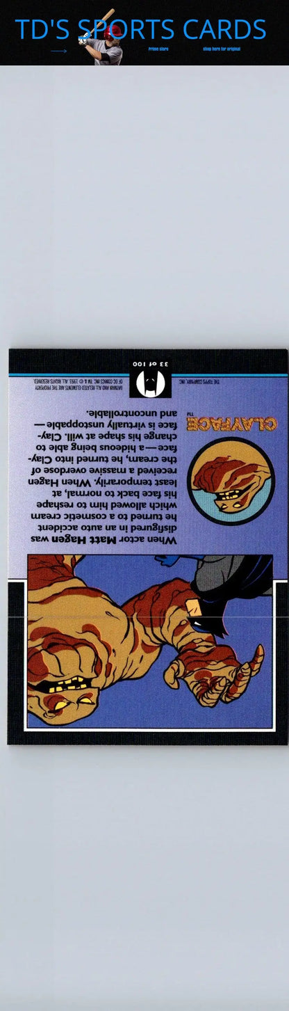 Clayface trading card from 1993 Topps Batman The Animated Series collection