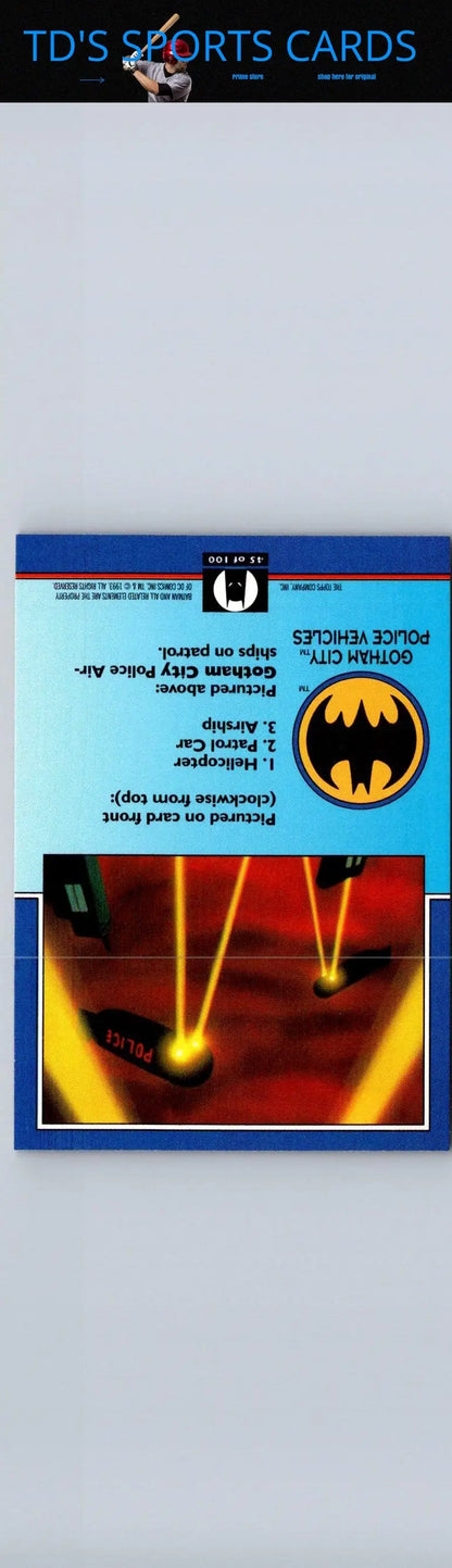 Gotham City police vehicles card from 1993 Topps Batman The Animated Series collection