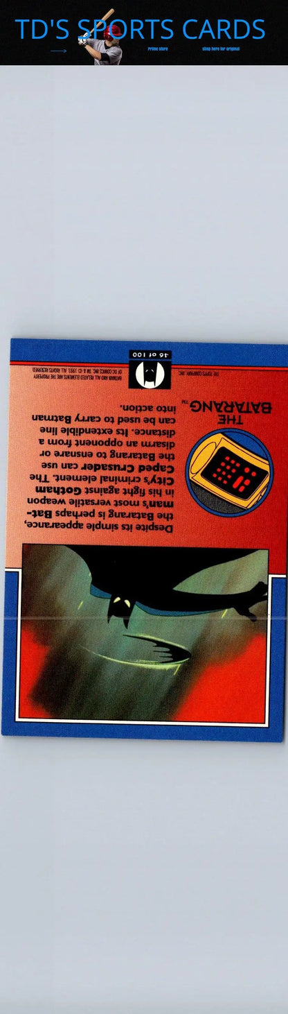 Batman trading card from 1993 Topps Batman Animated Series collection featuring The Batarang