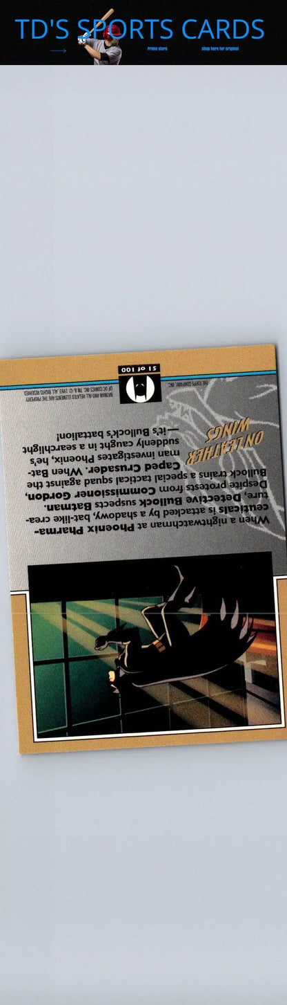 Trading card back from 1993 Topps Batman The Animated Series Leather Wings edition