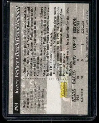 1993 Traks Premium Kenny Wallace #93 Auto Racing - Auto Racing Collectible