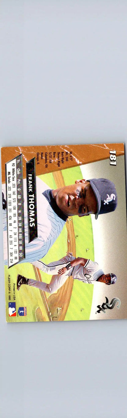 Baseball trading card featuring Frank Thomas from 1993 Ultra #181 collection