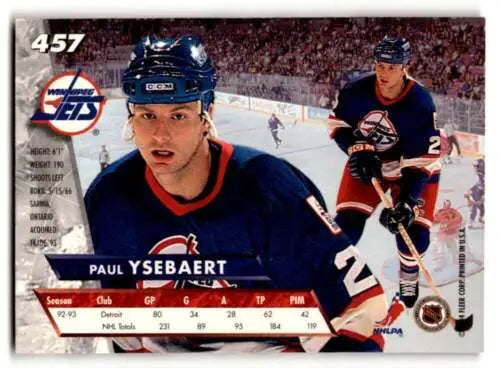 Hockey trading card of Paul Ysebaert in original gloss Winnipeg Jets navy jersey