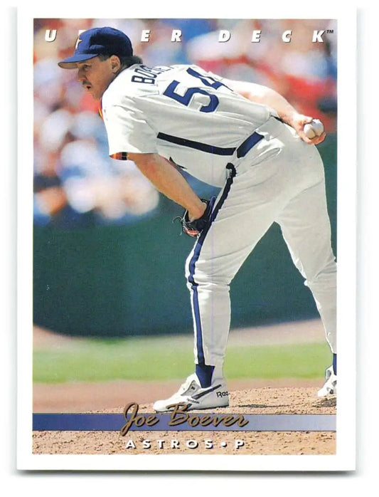 Baseball player Joe Boever in white uniform #54 pitching for Houston Astros Upper Deck