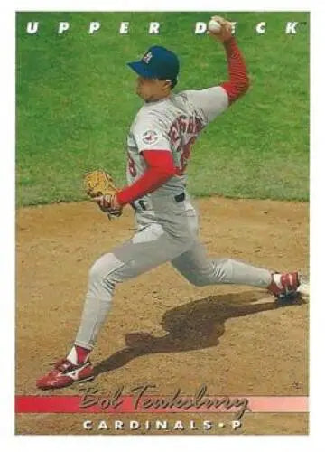 Baseball card of Bob Tewksbury pitching from 1993 Upper Deck with original gloss