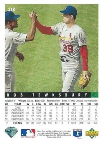 1993 Upper Deck #318 Bob Tewksbury NM-MT Cardinals baseball card with original gloss