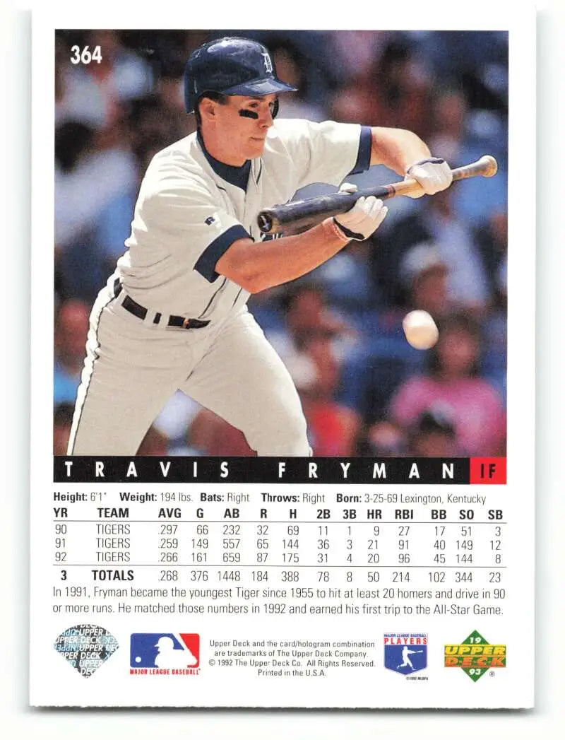 Baseball card of Travis Fryman attempting to bunt for the Detroit Tigers