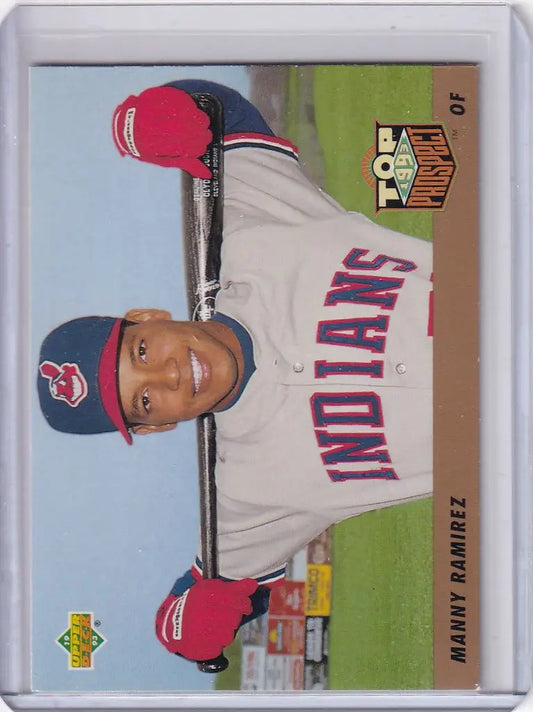 Manny Ramirez Cleveland Indians baseball card in white jersey and red cap from Upper Deck