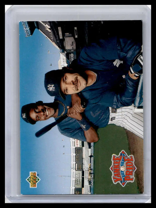 Baseball card featuring New York Yankees stars in blue uniforms by Upper Deck