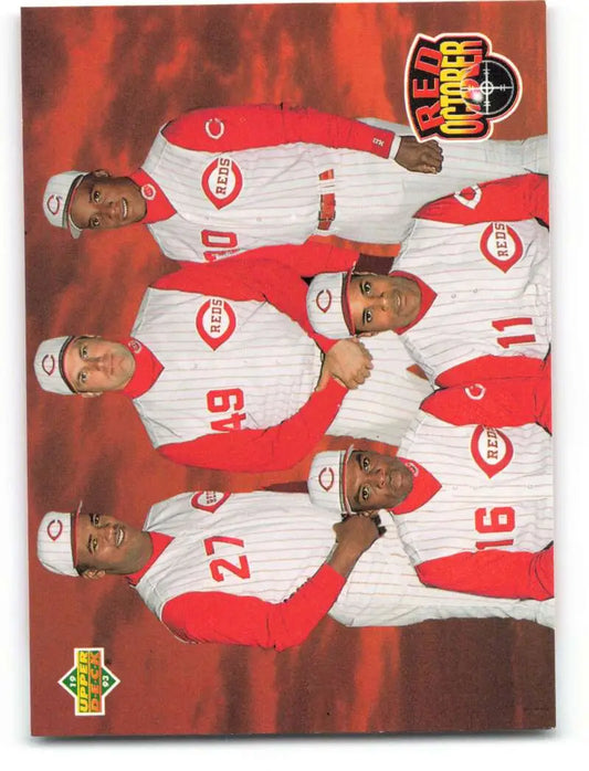 Cincinnati Reds players in white home uniforms featured on 1993 Upper Deck baseball card