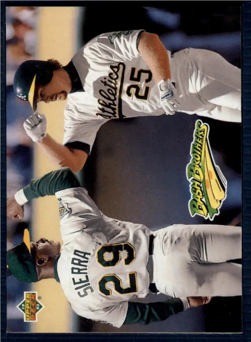 Baseball players Ruben Sierra and Mark McGwire in Oakland Athletics uniforms during a game