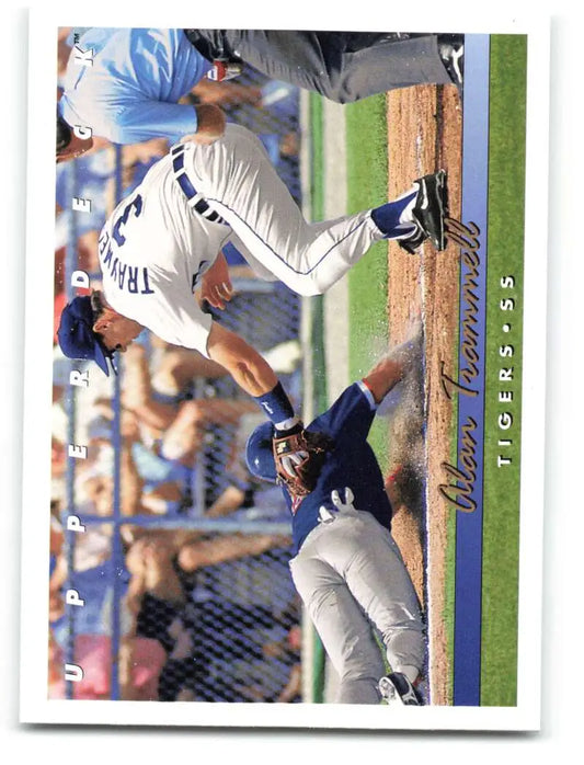 Alan Trammell stretching to catch at first base for the Detroit Tigers during a game