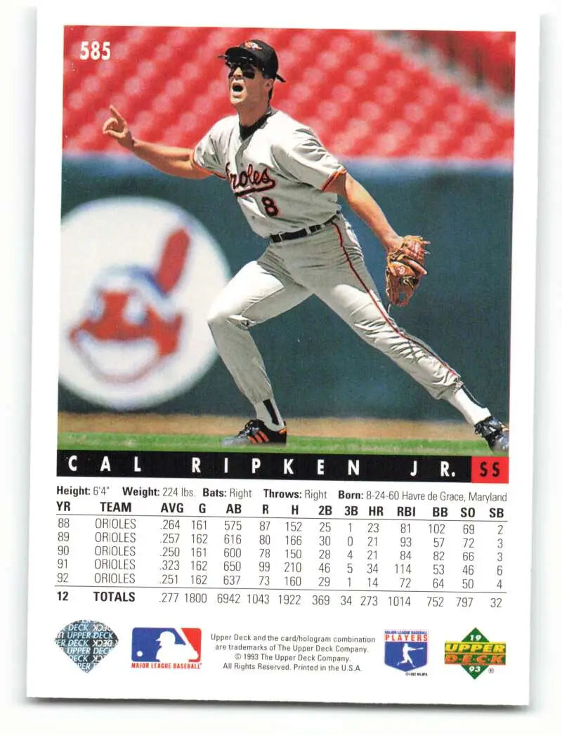 Baseball player in white Baltimore Orioles uniform fielding for Cal Ripken baseball card