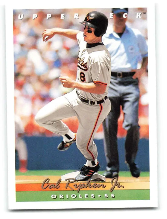 Cal Ripken Jr. Baltimore Orioles baseball card showcasing the player running on the field