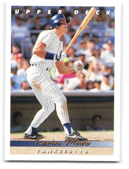 1993 Upper Deck Kevin Maas Baseball Card showing New York Yankees player at bat