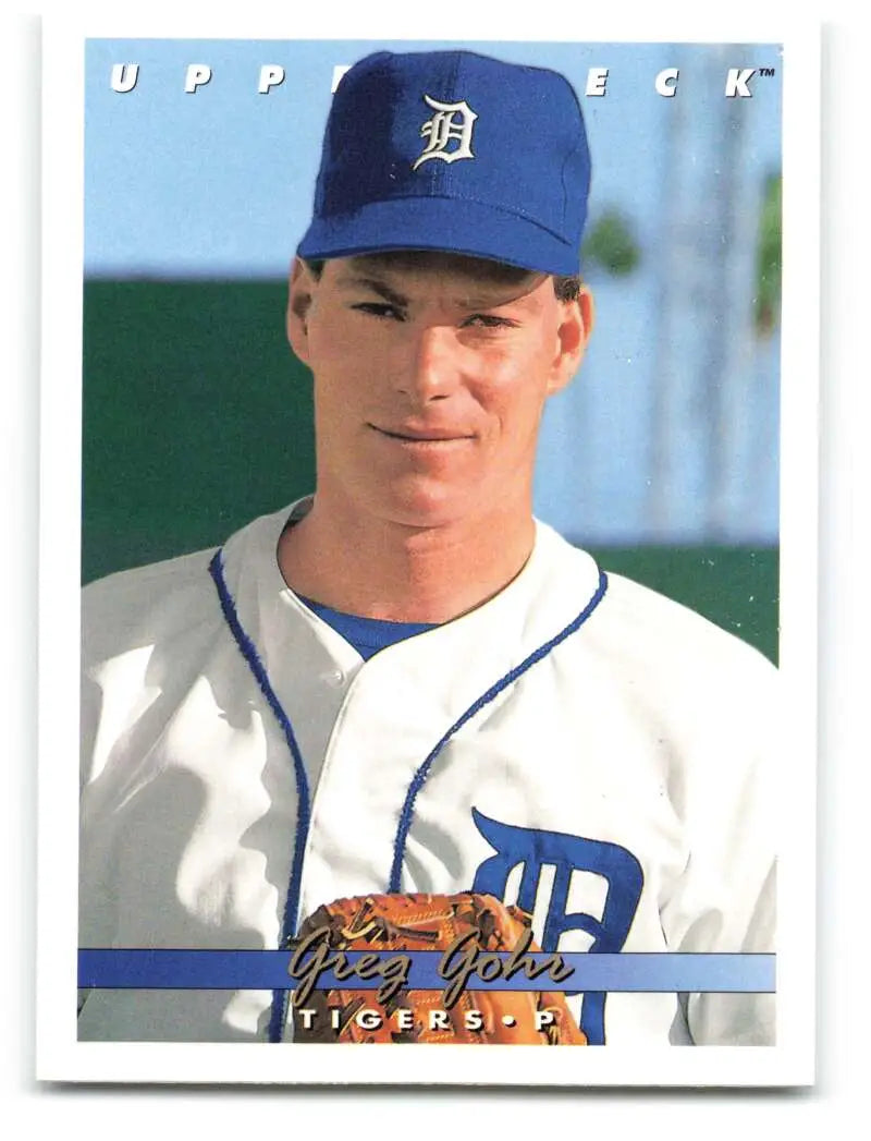 Baseball card of Greg Gohr in Detroit Tigers uniform from 1993 Upper Deck