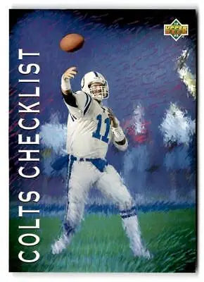 Football trading card of Colts quarterback in white uniform from Upper Deck Colts Checklist
