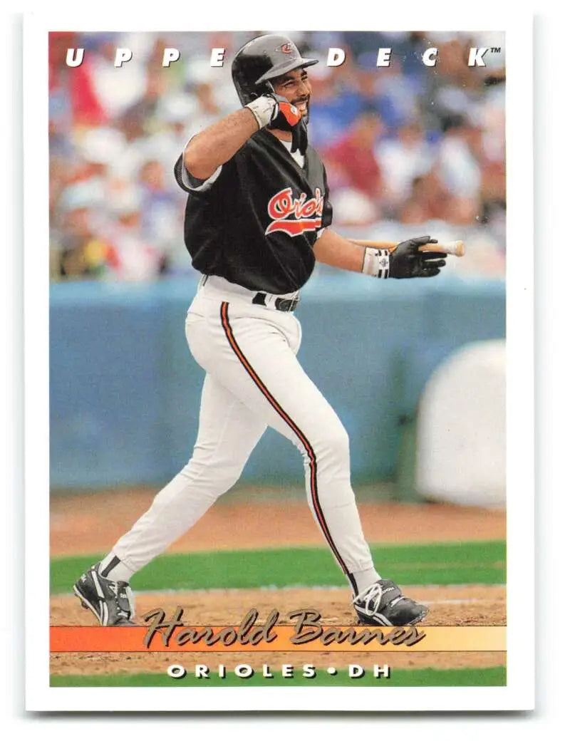Harold Baines swinging bat on 1993 Upper Deck #765 Baltimore Orioles Baseball Card