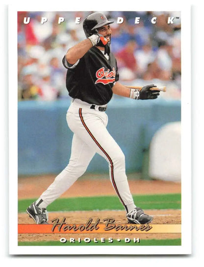 Harold Baines swinging bat on 1993 Upper Deck #765 Baltimore Orioles Baseball Card