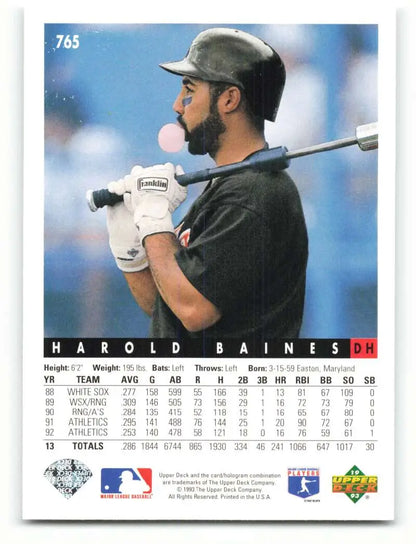 Harold Baines blowing gum with bat on 1993 Upper Deck Baltimore Orioles Baseball Card