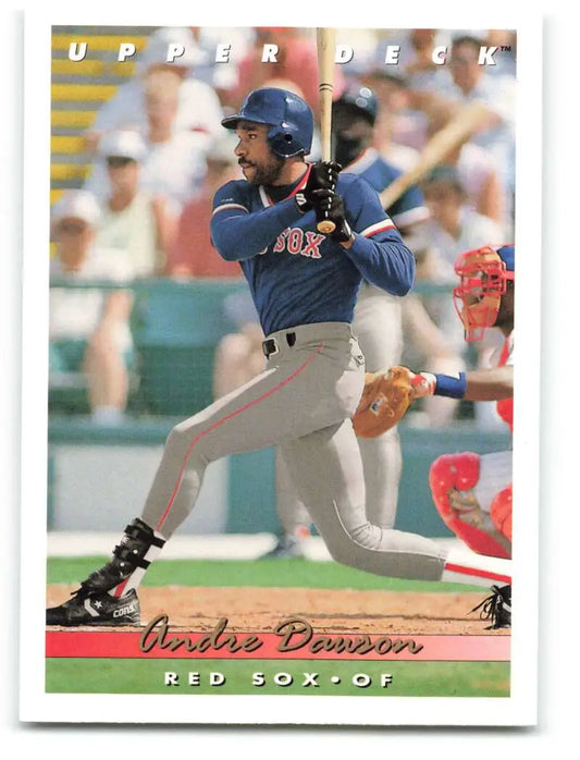 Boston Red Sox player Andre Dawson at bat in road gray uniform baseball card