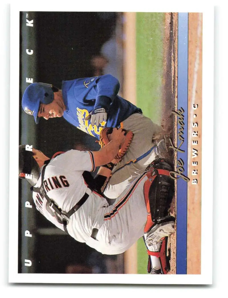 Joe Kmak sliding into home plate for the Milwaukee Brewers, Upper Deck baseball card