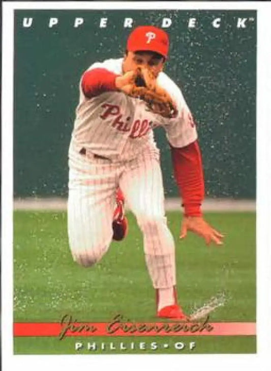 Baseball player Jim Eisenreich in Philadelphia Phillies uniform pitching motion